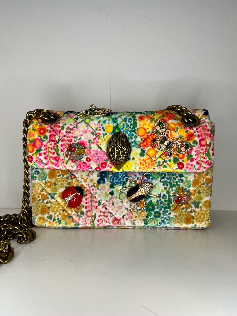 EUC Kurt Geiger Bugs Floral Couture Crossbody Velvet